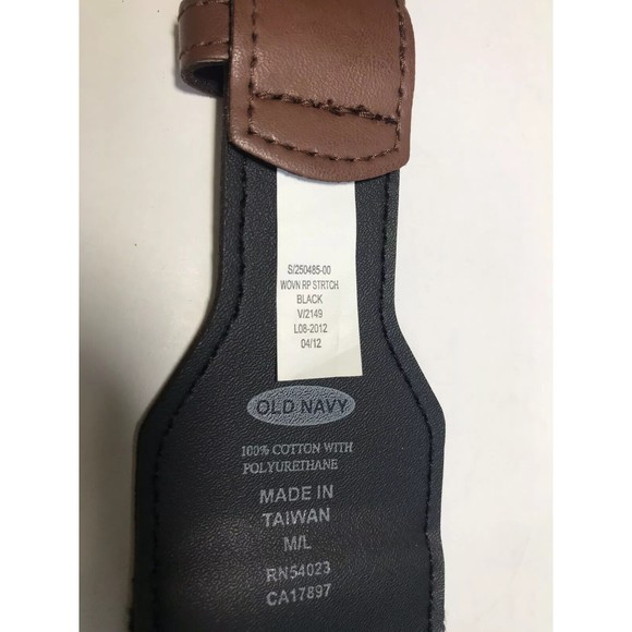 Old Navy Womens Wide Stretch Waist Belt Black Faux Leather Tan Medium Large M L - Picture 9 of 12